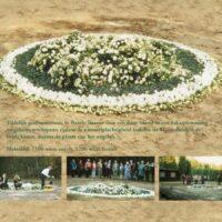 Tijdelijk gedenkmonument: een ronde ‘deken’ van bloemen: 1100 witte anjers, 1200 witte fresia’s en witte boeketten
